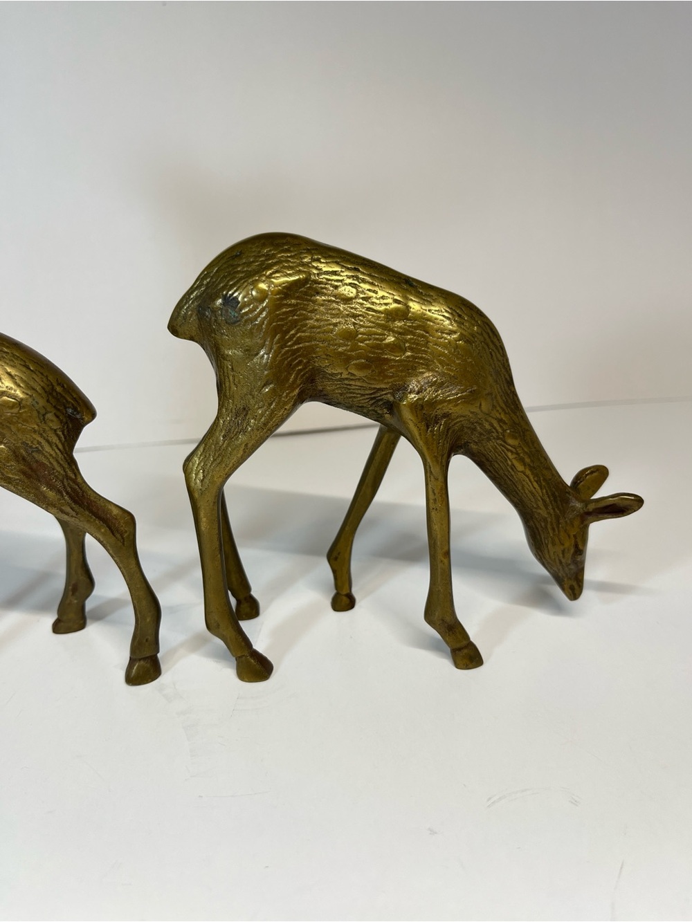 Vintage Brass Deer 7" Buck 5" Doe Set Pair MCM Figurine Figures Decor Etched - Picture 12 of 14